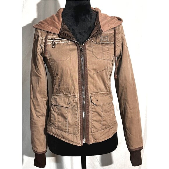 Billabong Jacket, Brown, Zipper, Distressed, Hood, Size Small - Picture 4 of 15